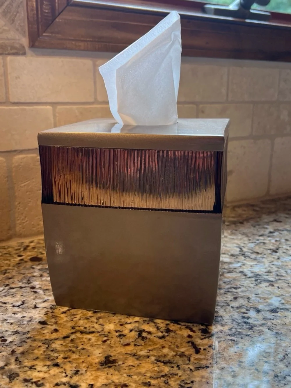 Modern Taupe Tissue Box Cover with Textured Accent
